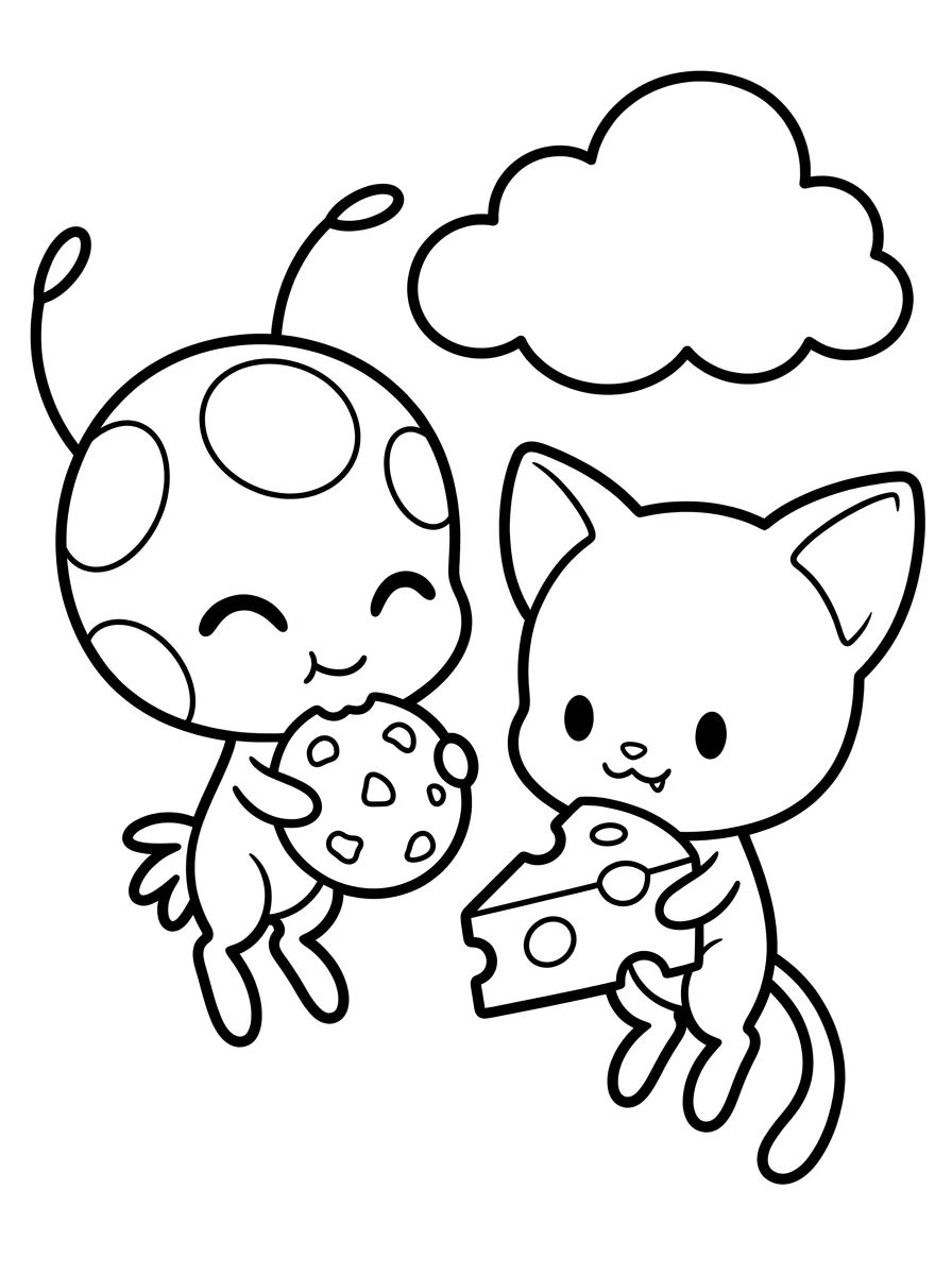 Kwamis Tikki e Plagg Fofos para colorir Desenho de Kwamis Tikki e Plagg Fofos para colorir e imprimir grátis