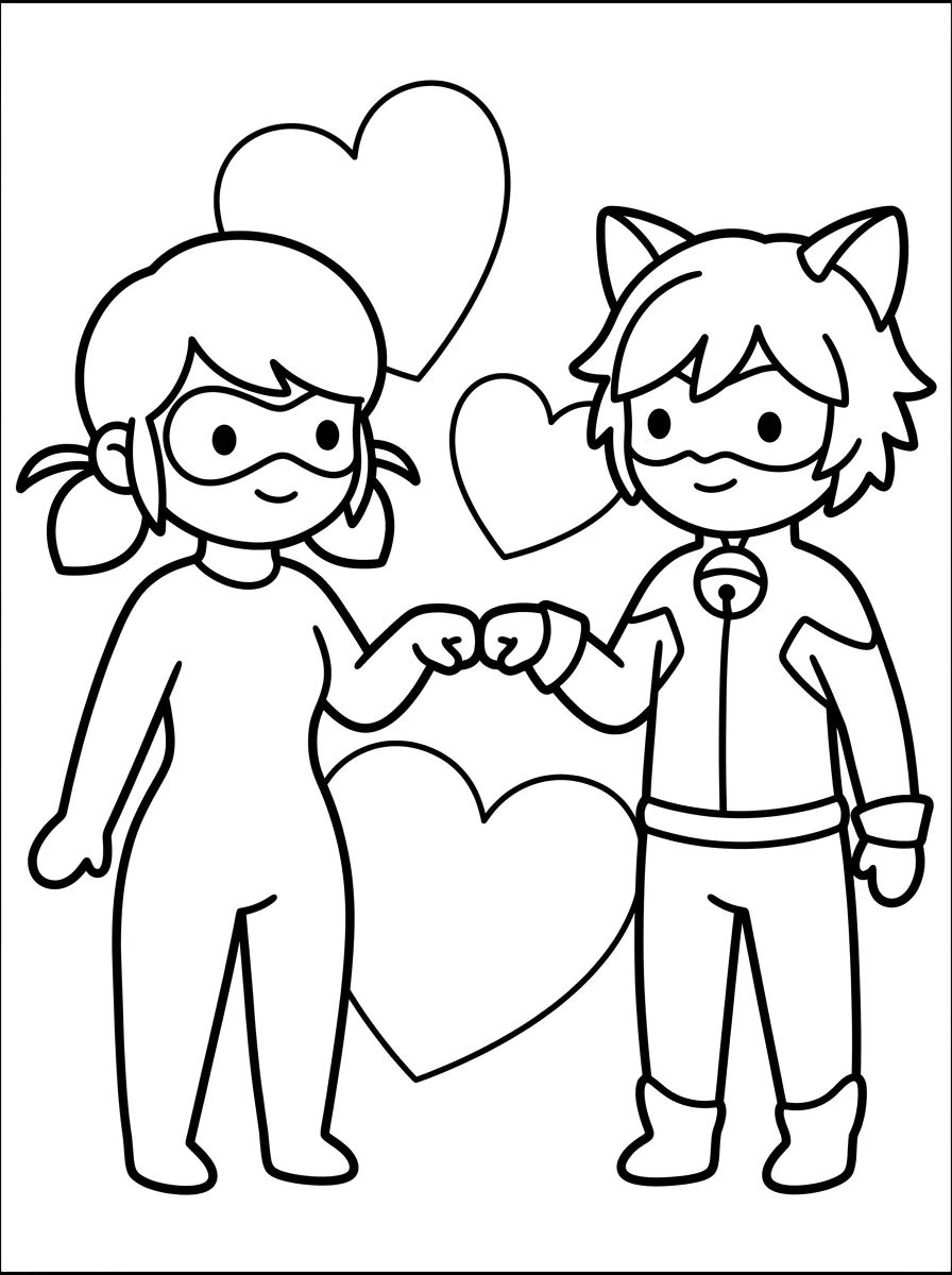 Ladybug e Cat Noir Amigos para colorir Desenho de Ladybug e Cat Noir Amigos para colorir e imprimir grátis