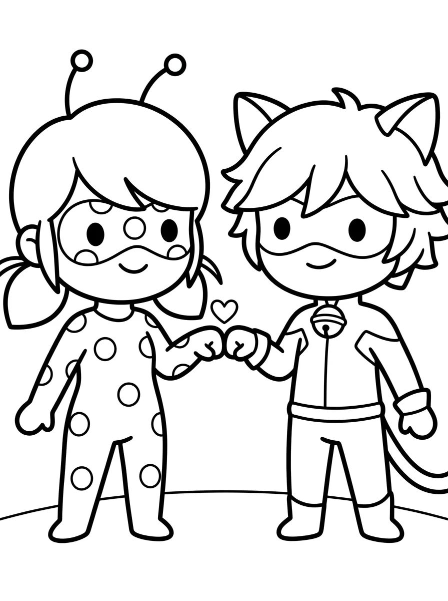 Ladybug e Cat Noir Dupla Fofa para colorir Desenho de Ladybug e Cat Noir Dupla Fofa para colorir e imprimir grátis