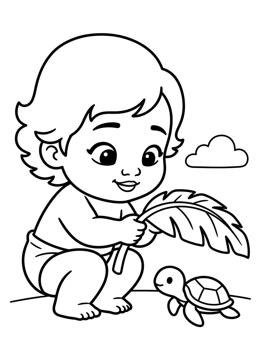 Moana Bebê com a Tartaruga para colorir Desenho de Moana Bebê com a Tartaruga para colorir e imprimir grátis