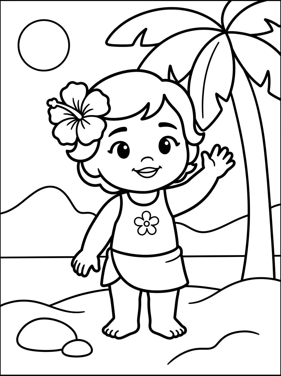 Baby Moana with Hibiscus Flower para colorir Desenho de Baby Moana with Hibiscus Flower para colorir e imprimir grátis