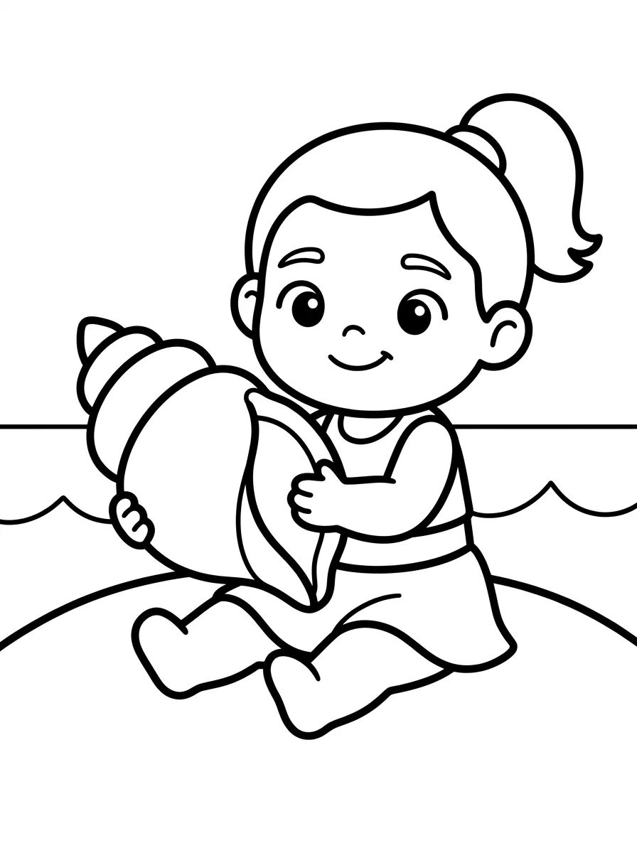Baby Moana Discovering a Seashell para colorir Desenho de Baby Moana Discovering a Seashell para colorir e imprimir grátis