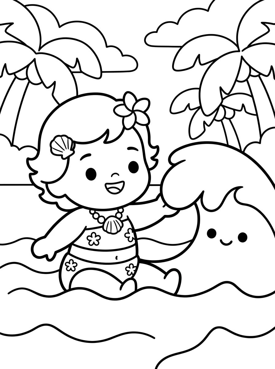 Baby Moana and the Magic Ocean Wave para colorir Desenho de Baby Moana and the Magic Ocean Wave para colorir e imprimir grátis
