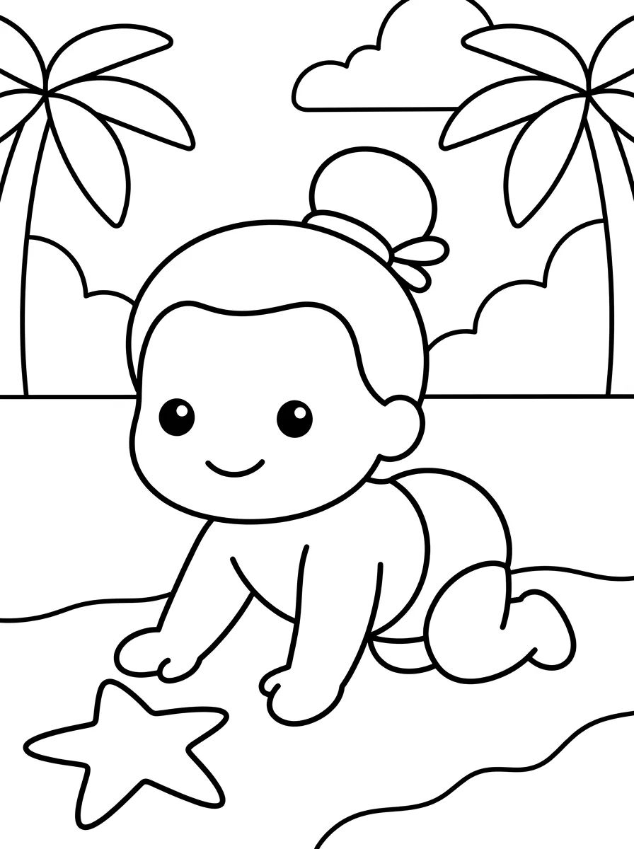 Baby Moana Crawling on the Sand para colorir Desenho de Baby Moana Crawling on the Sand para colorir e imprimir grátis