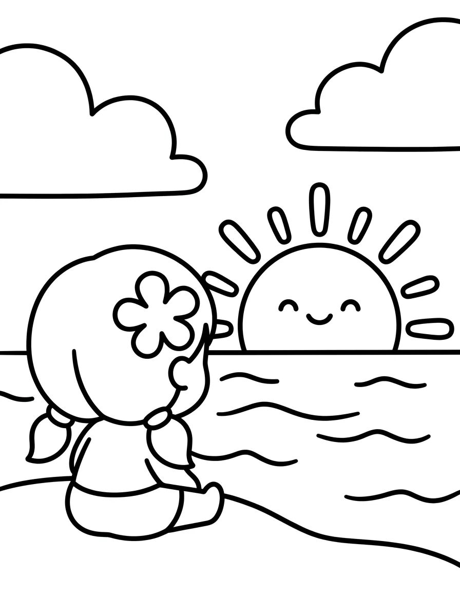 Moana Watching the Sunset by the Sea para colorir Desenho de Moana Watching the Sunset by the Sea para colorir e imprimir grátis