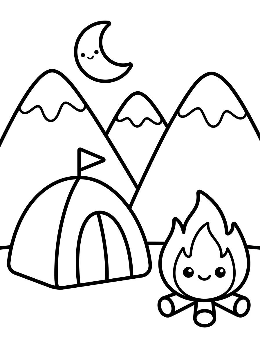 Acampamento Fofo na Montanha para colorir Desenho de Acampamento Fofo na Montanha para colorir e imprimir grátis