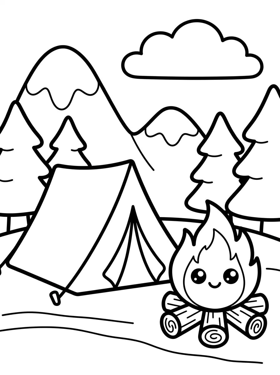 Acampamento na Montanha para colorir Desenho de Acampamento na Montanha para colorir e imprimir grátis
