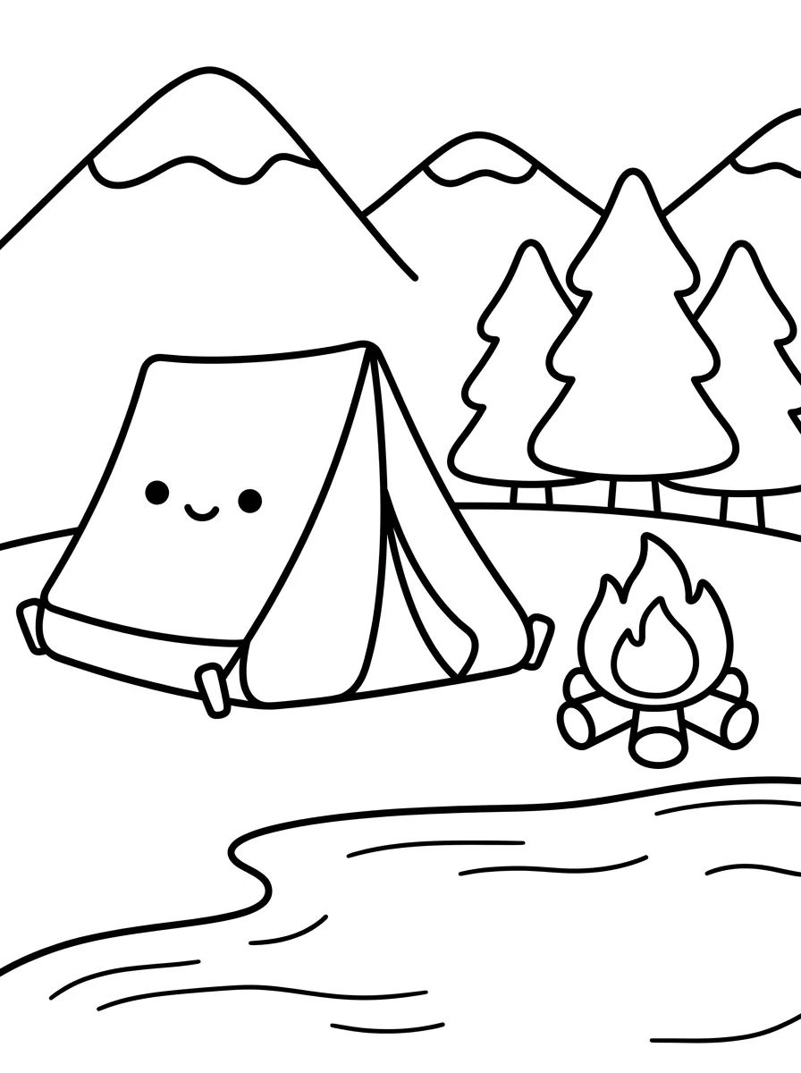 Acampamento no Pé da Montanha para colorir Desenho de Acampamento no Pé da Montanha para colorir e imprimir grátis