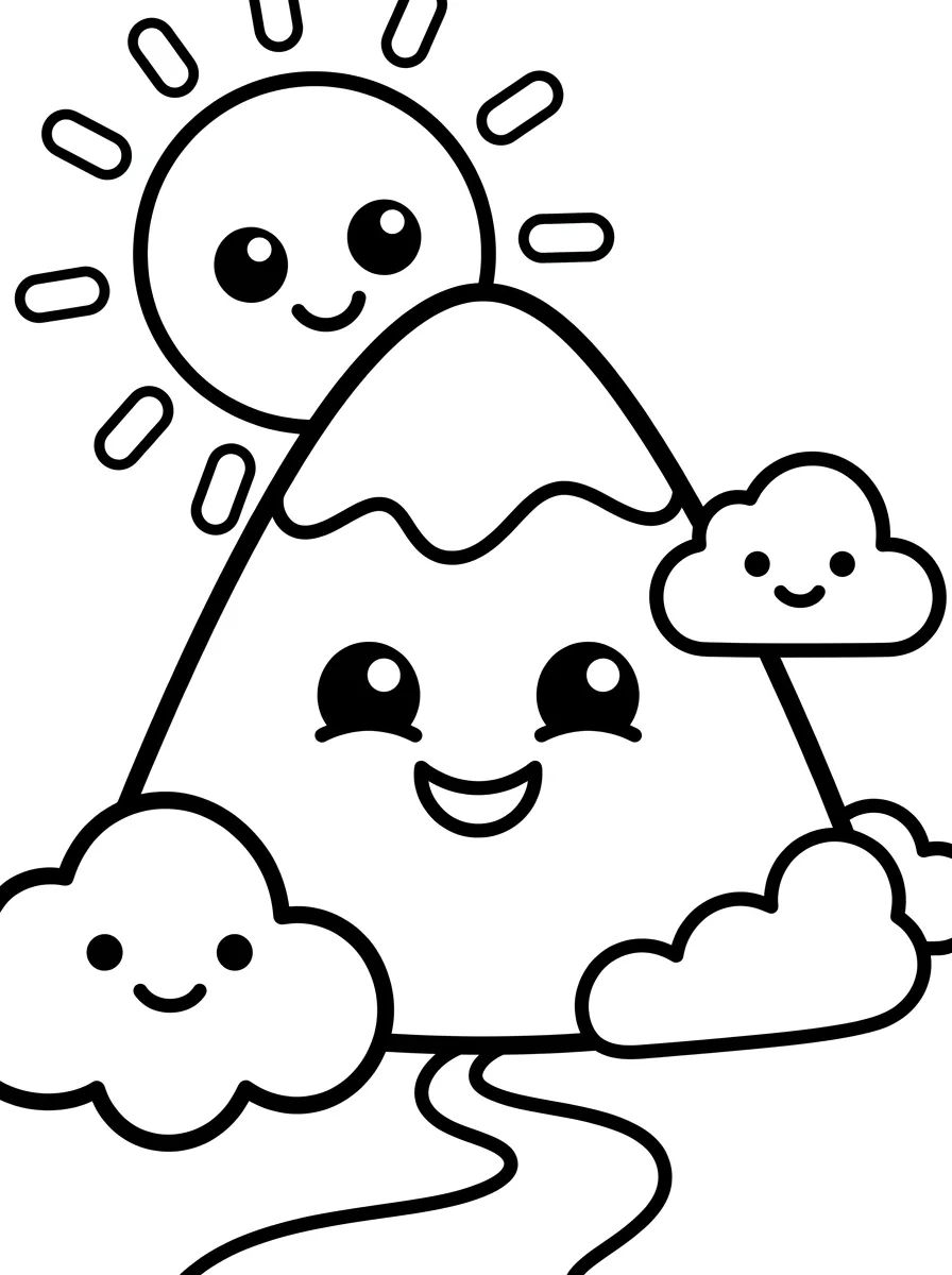 Montanha Kawaii Sorridente para colorir Desenho de Montanha Kawaii Sorridente para colorir e imprimir grátis