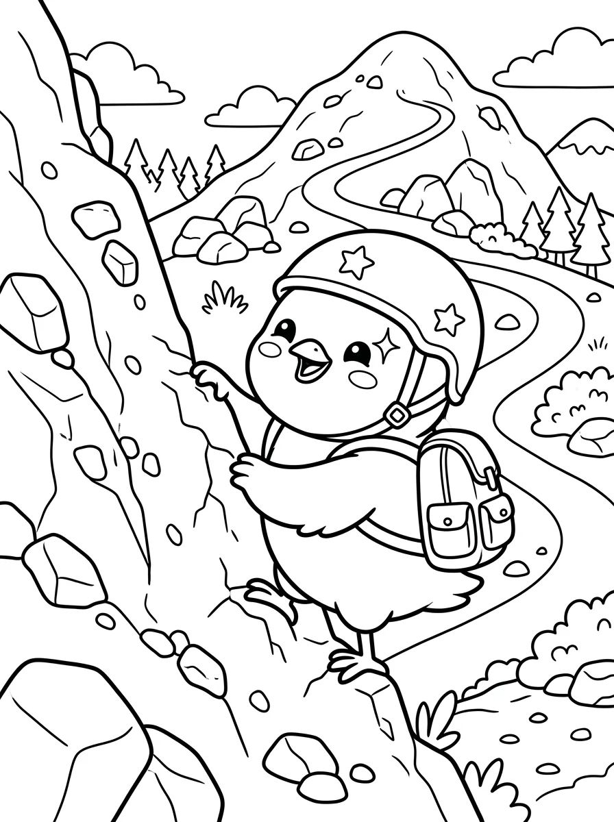 Pintinho Fazendo Escalada para colorir Desenho de Pintinho Fazendo Escalada para colorir e imprimir grátis