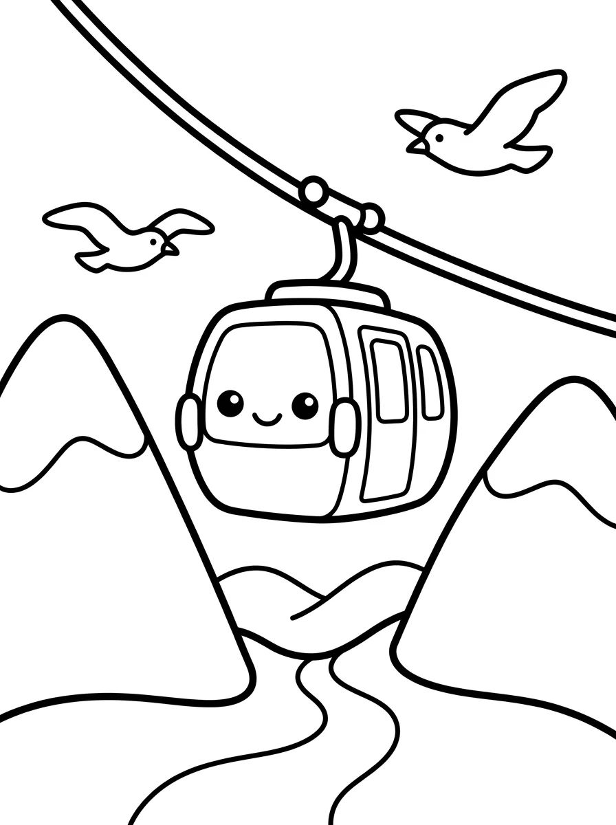 Teleférico nas Montanhas para colorir Desenho de Teleférico nas Montanhas para colorir e imprimir grátis