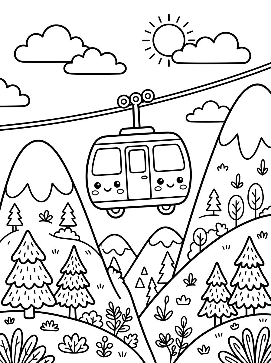 Teleférico nas Montanhas para colorir Desenho de Teleférico nas Montanhas para colorir e imprimir grátis