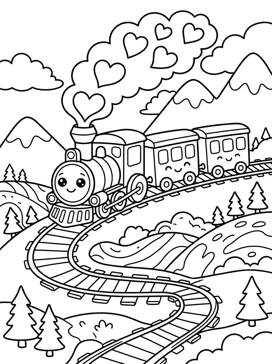 Cute Mountain Steam Train para colorir Desenho de Cute Mountain Steam Train para colorir e imprimir grátis