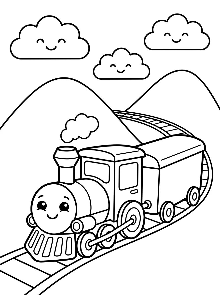 Trem Fofo pelas Montanhas para colorir Desenho de Trem Fofo pelas Montanhas para colorir e imprimir grátis