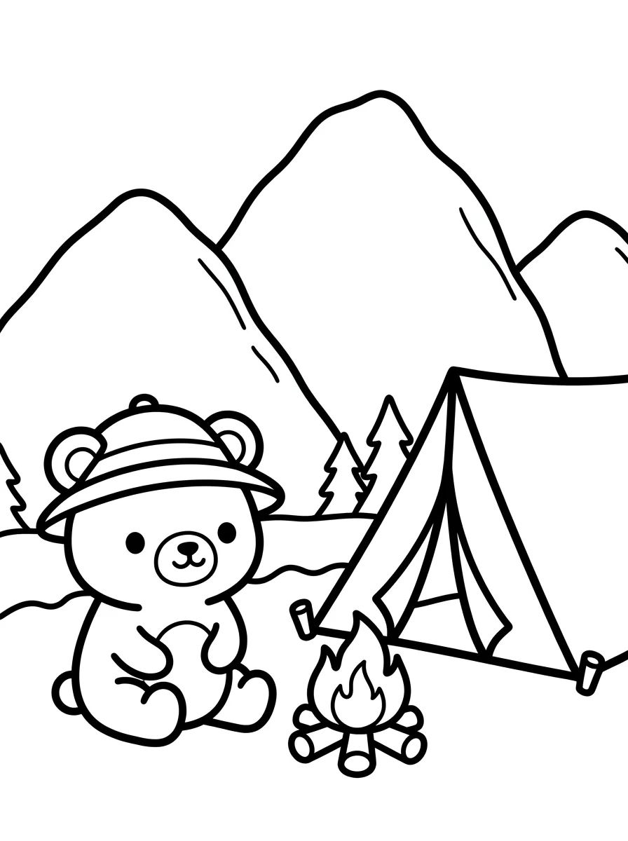 Ursinho Acampando na Montanha para colorir Desenho de Ursinho Acampando na Montanha para colorir e imprimir grátis