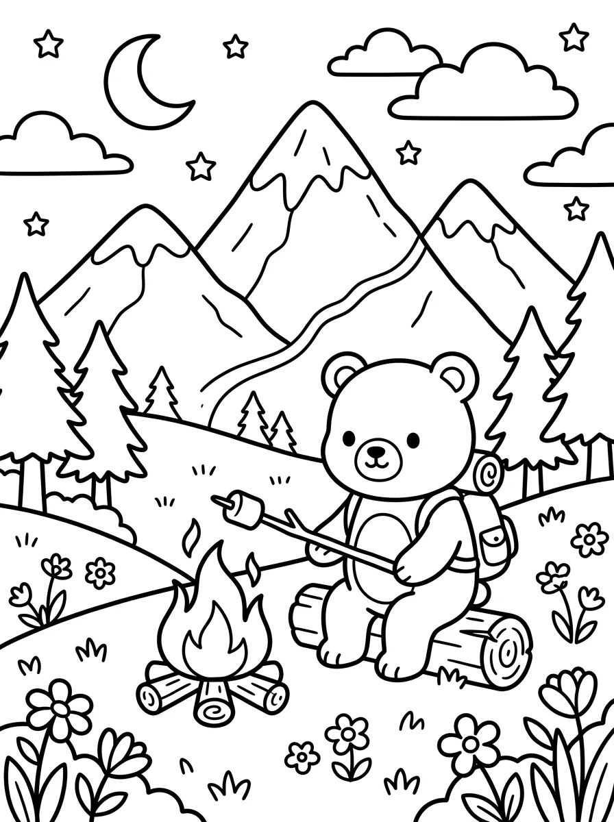 Ursinho Acampando na Montanha para colorir Desenho de Ursinho Acampando na Montanha para colorir e imprimir grátis