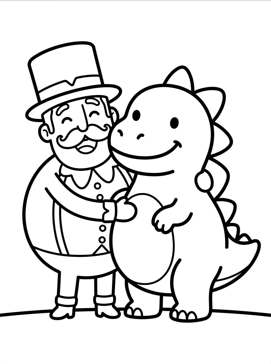 Bita Hugging a Cute Dinosaur para colorir Desenho de Bita Hugging a Cute Dinosaur para colorir e imprimir grátis