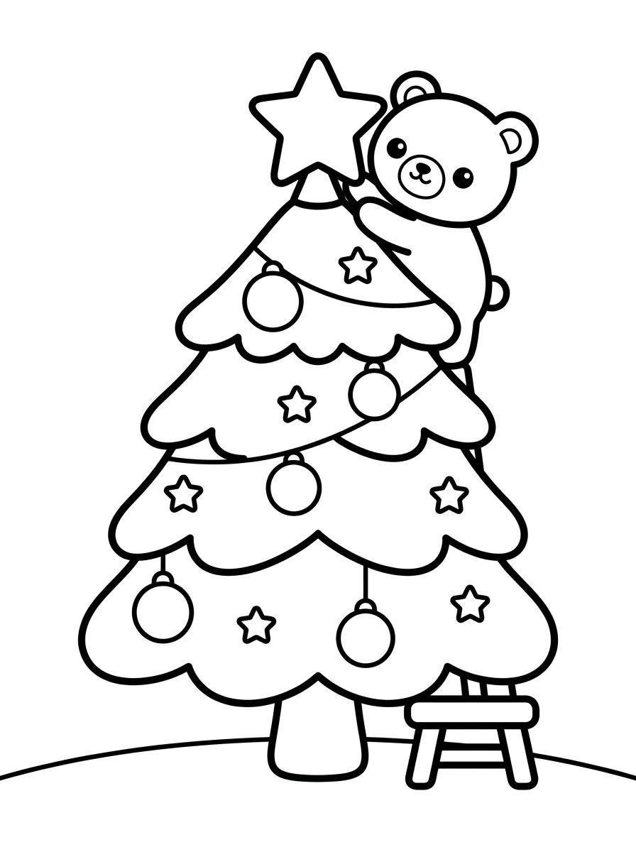 Árvore de Natal Enfeitada e Ursinho para colorir Desenho de Árvore de Natal Enfeitada e Ursinho para colorir e imprimir grátis