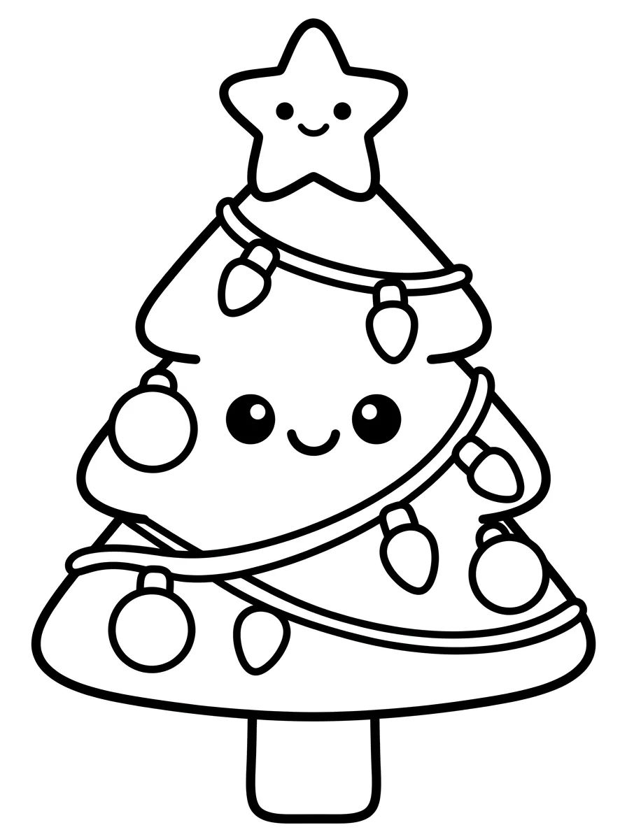 Kawaii Christmas Tree with Star para colorir Desenho de Kawaii Christmas Tree with Star para colorir e imprimir grátis