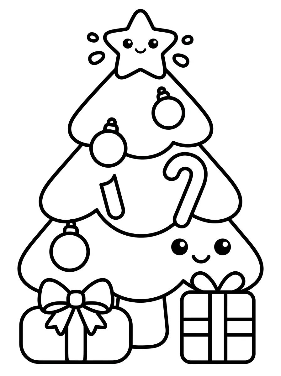 Árvore de Natal Kawaii Decorada para colorir Desenho de Árvore de Natal Kawaii Decorada para colorir e imprimir grátis