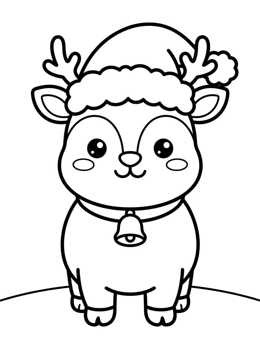 Rena de Natal com Gorro Fofo para colorir Desenho de Rena de Natal com Gorro Fofo para colorir e imprimir grátis