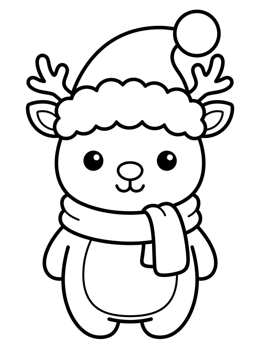 Rena de Natal Kawaii para colorir Desenho de Rena de Natal Kawaii para colorir e imprimir grátis