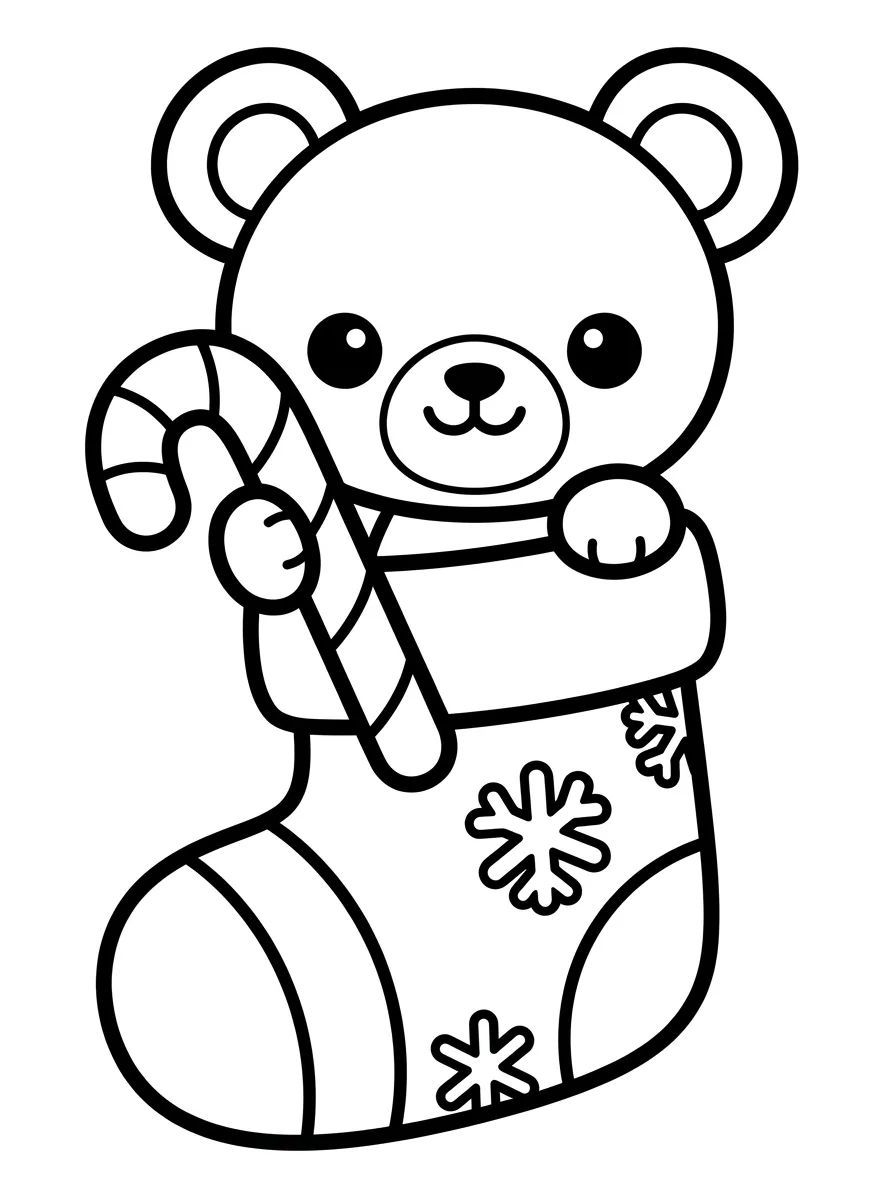 Ursinho de Natal na Meia para colorir Desenho de Ursinho de Natal na Meia para colorir e imprimir grátis