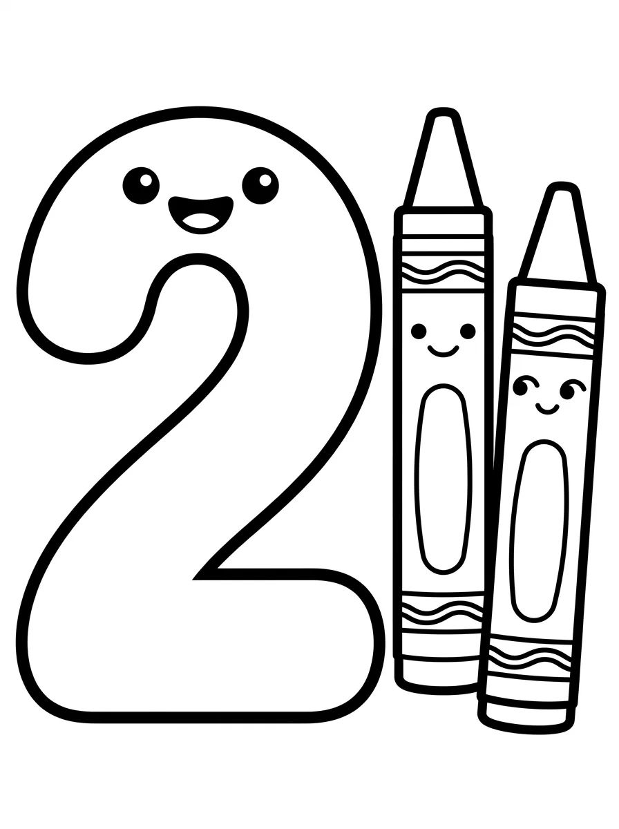 Número 2 Divertido com Giz de Cera para colorir Desenho de Número 2 Divertido com Giz de Cera para colorir e imprimir grátis