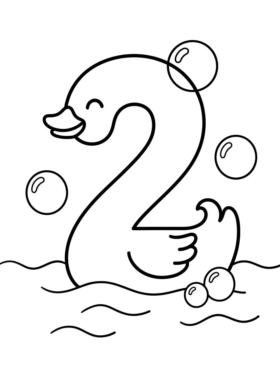 Número 2 Patinho Divertido para colorir Desenho de Número 2 Patinho Divertido para colorir e imprimir grátis