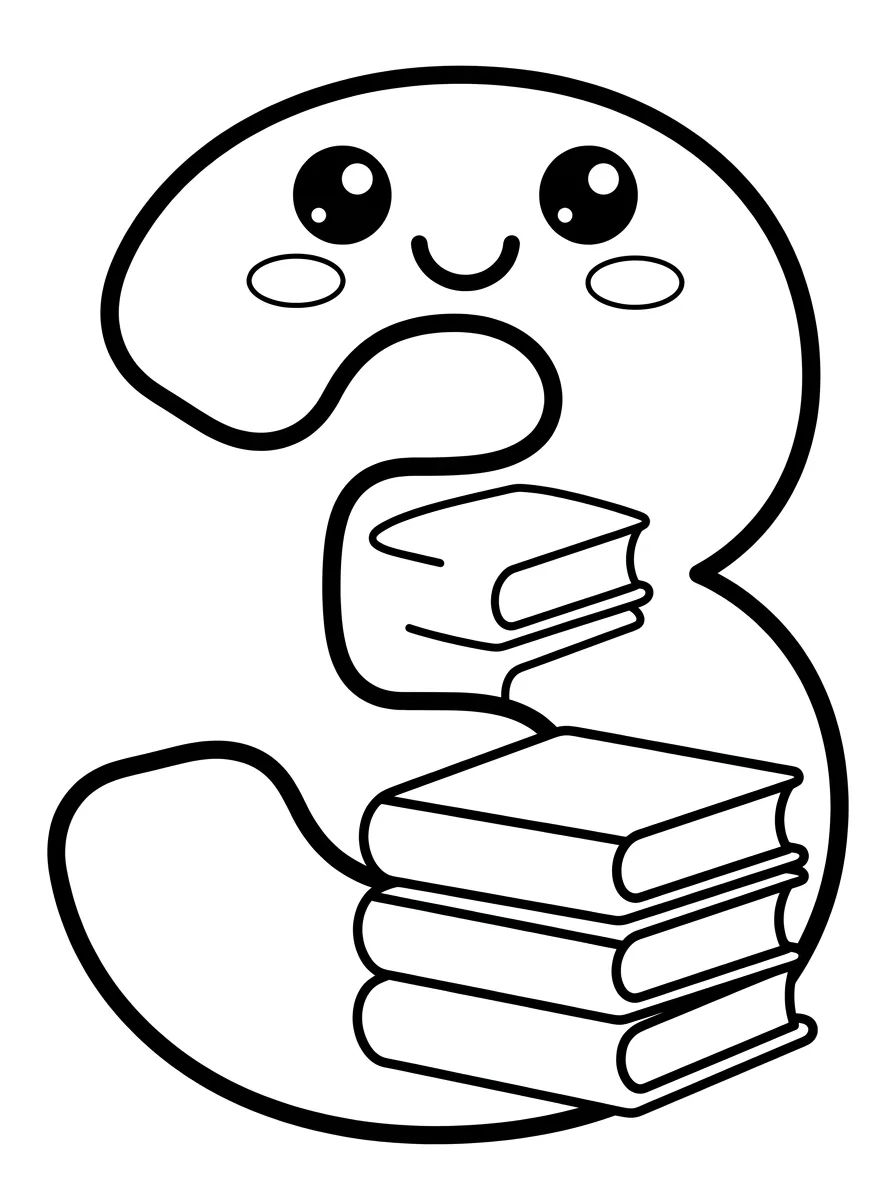 Friendly Number 3 with Notebooks para colorir Desenho de Friendly Number 3 with Notebooks para colorir e imprimir grátis