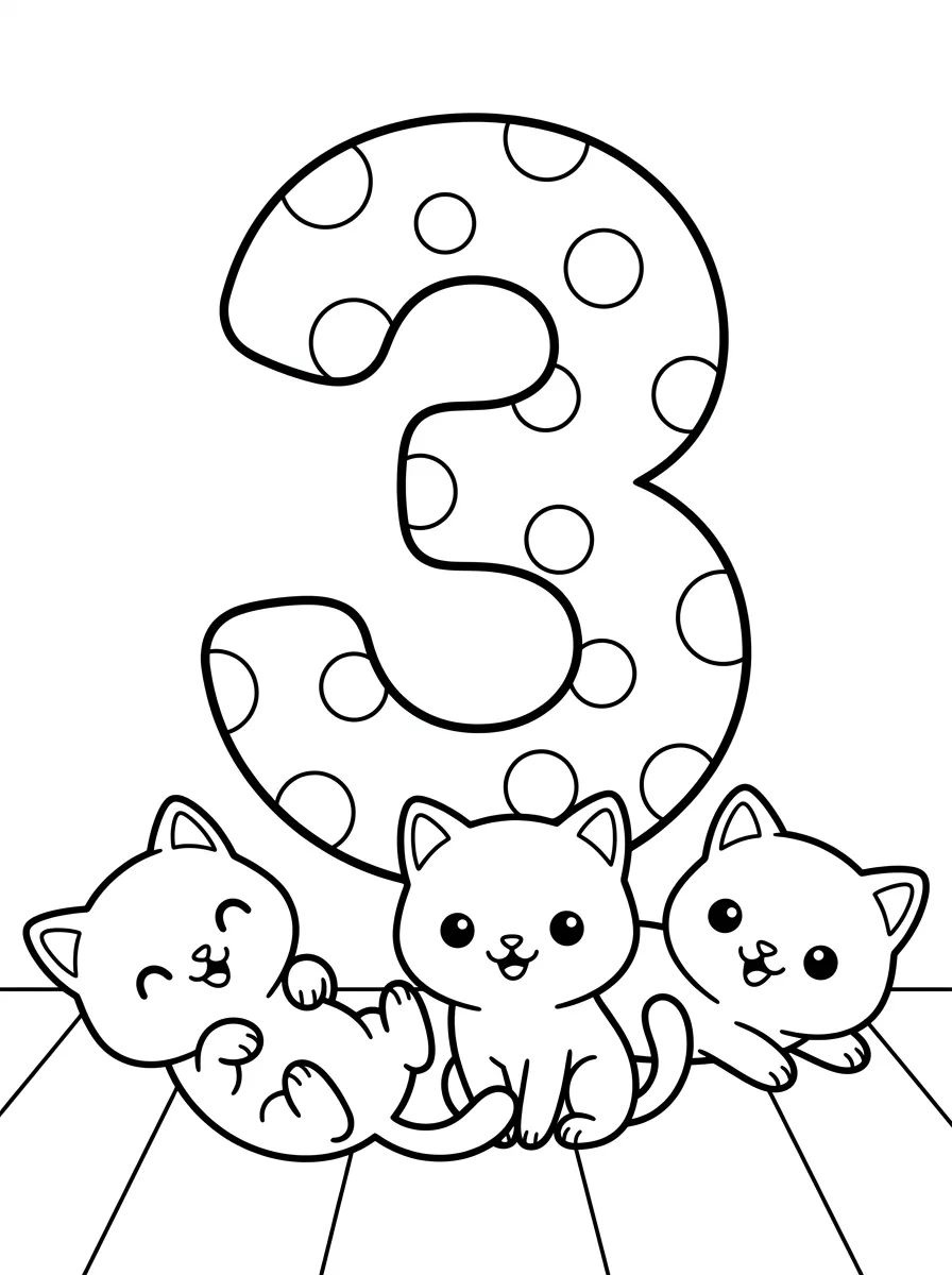 Número 3 com Gatinhos para colorir Desenho de Número 3 com Gatinhos para colorir e imprimir grátis
