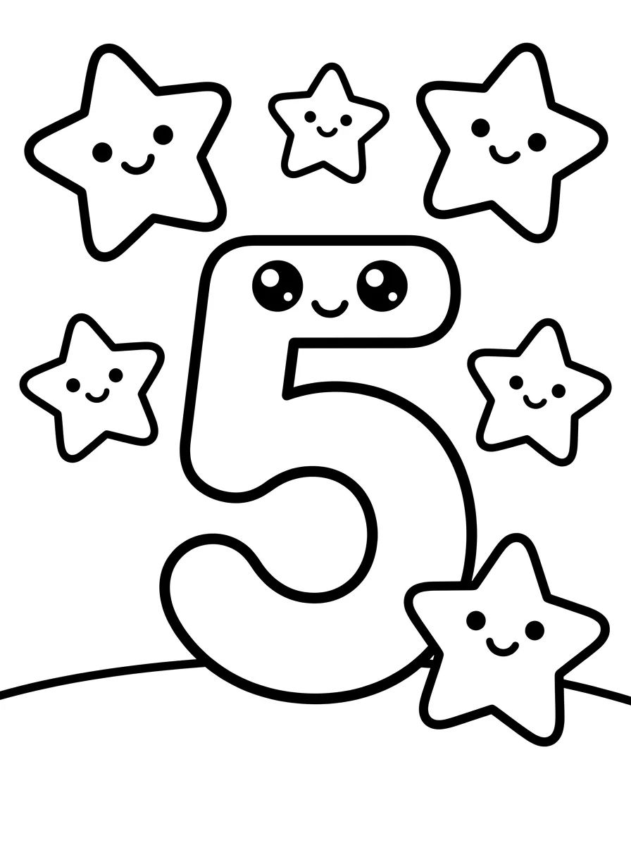 Número 5 com Estrelas para colorir Desenho de Número 5 com Estrelas para colorir e imprimir grátis