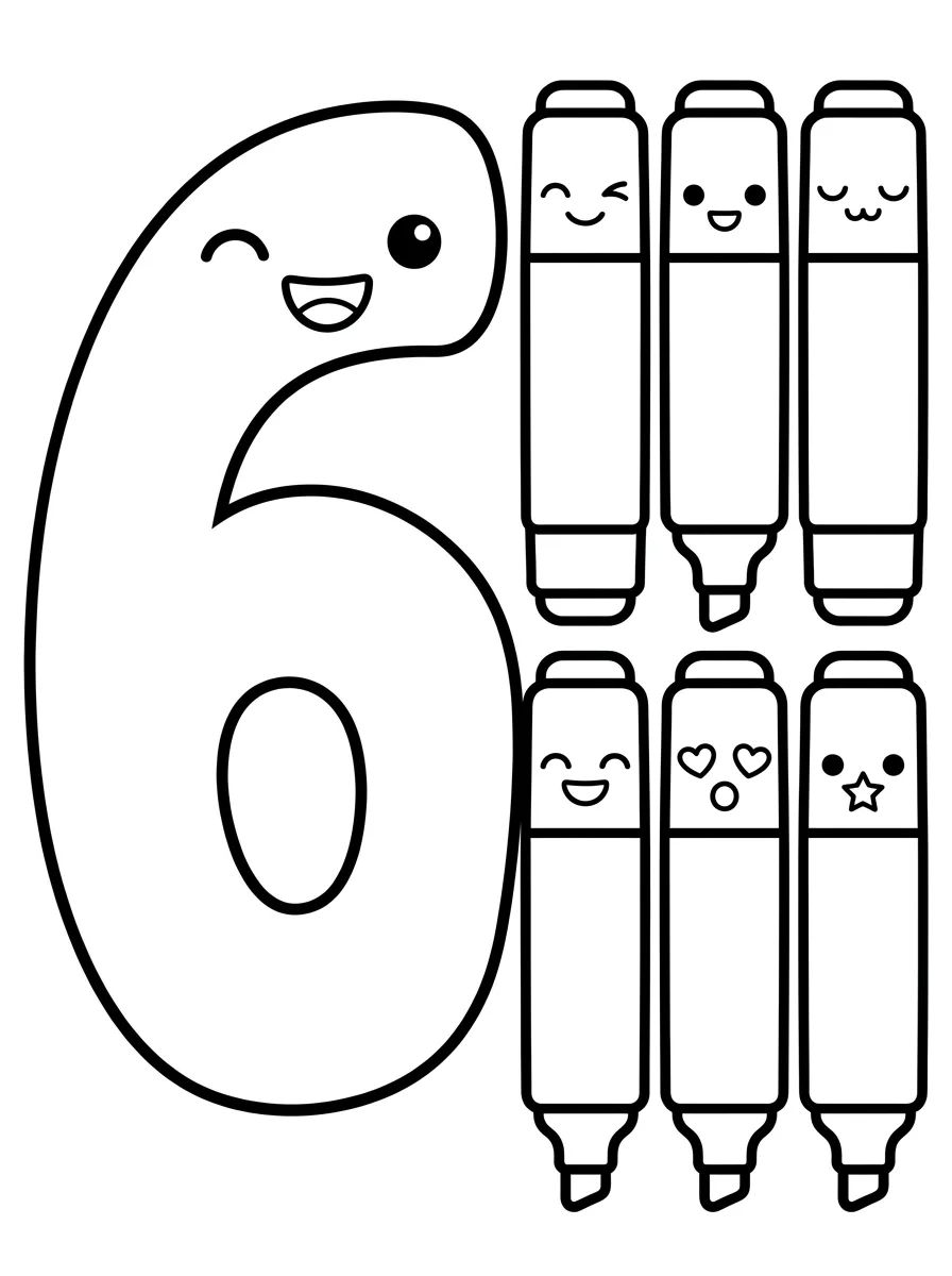 Número 6 Festivo com Canetinhas para colorir Desenho de Número 6 Festivo com Canetinhas para colorir e imprimir grátis