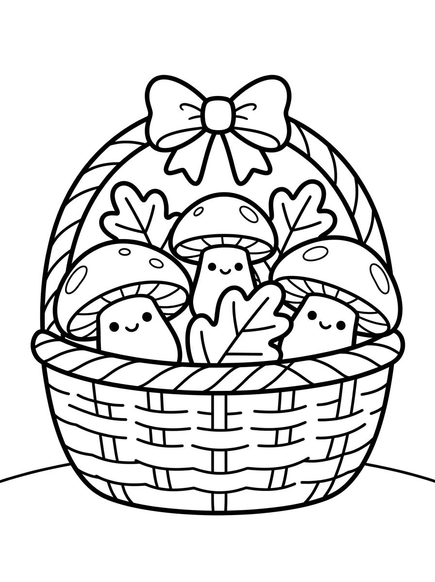 Cesta de Cogumelos e Folhas para colorir Desenho de Cesta de Cogumelos e Folhas para colorir e imprimir grátis