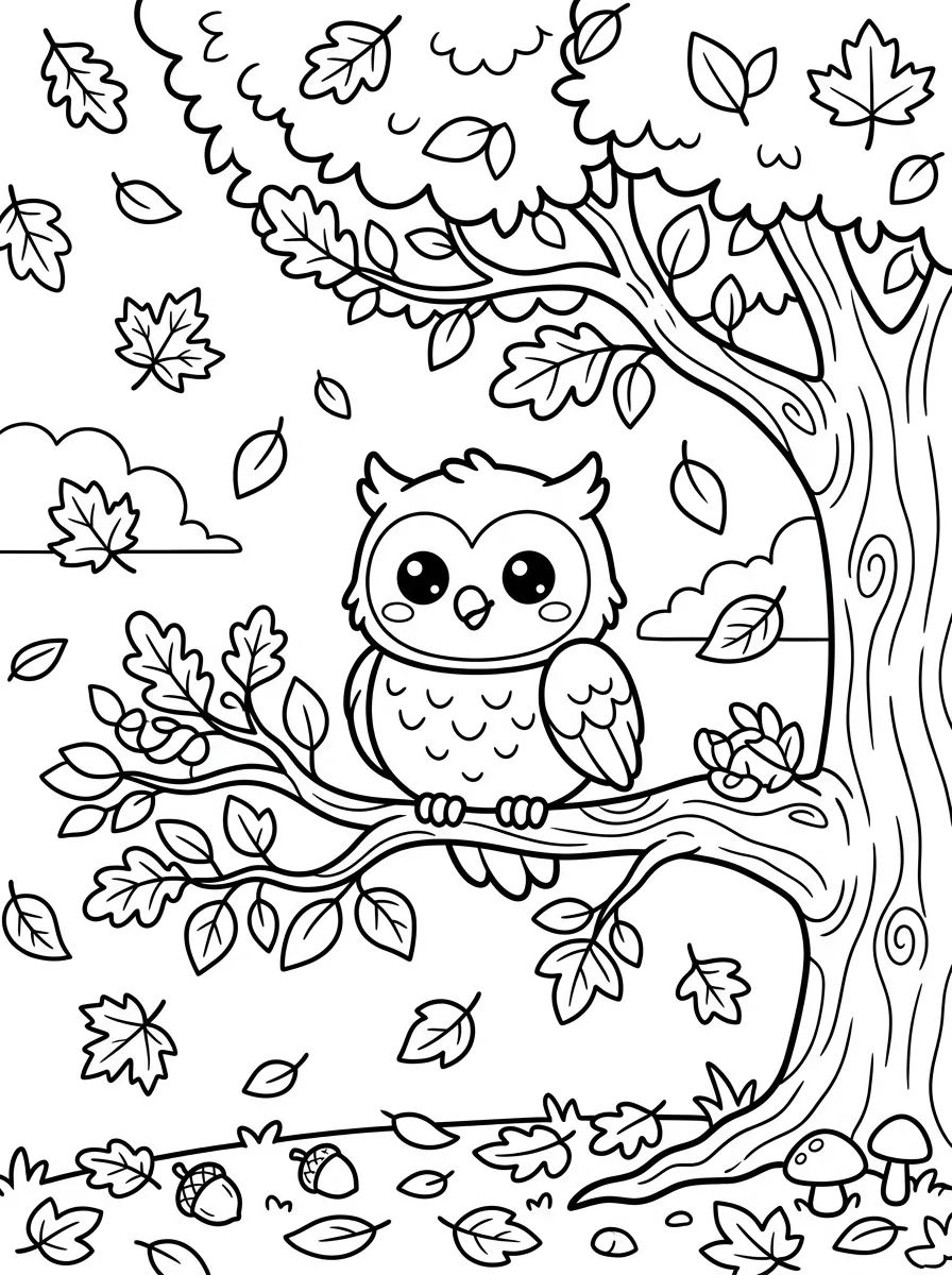 Corujinha na Árvore de Outono para colorir Desenho de Corujinha na Árvore de Outono para colorir e imprimir grátis