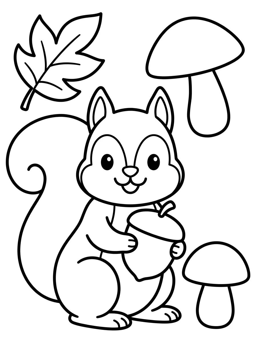 Cute Squirrel with Nuts and Mushrooms para colorir Desenho de Cute Squirrel with Nuts and Mushrooms para colorir e imprimir grátis