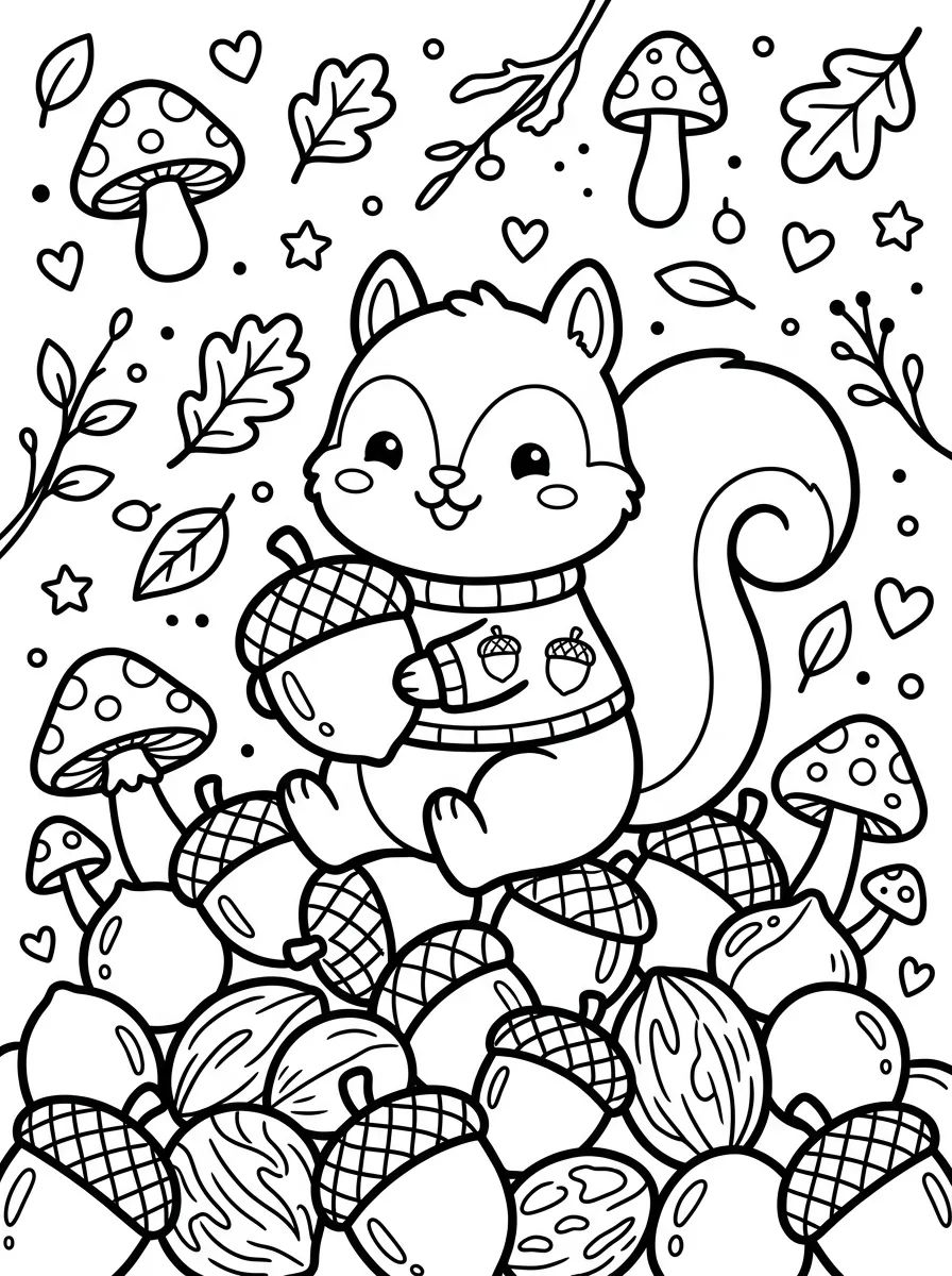 Esquilo Fofo e Suas Avelãs para colorir Desenho de Esquilo Fofo e Suas Avelãs para colorir e imprimir grátis