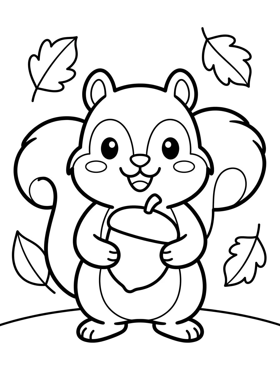 Kawaii Squirrel with Nut para colorir Desenho de Kawaii Squirrel with Nut para colorir e imprimir grátis