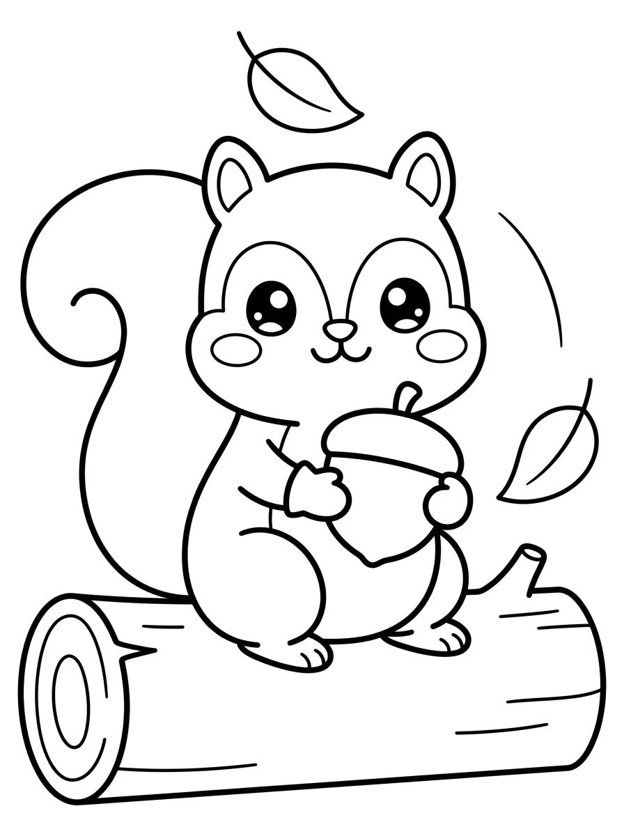 Esquilo Kawaii Segurando uma Noz para colorir Desenho de Esquilo Kawaii Segurando uma Noz para colorir e imprimir grátis