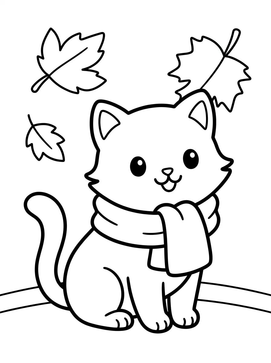 Gatinho com Cachecol no Outono para colorir Desenho de Gatinho com Cachecol no Outono para colorir e imprimir grátis