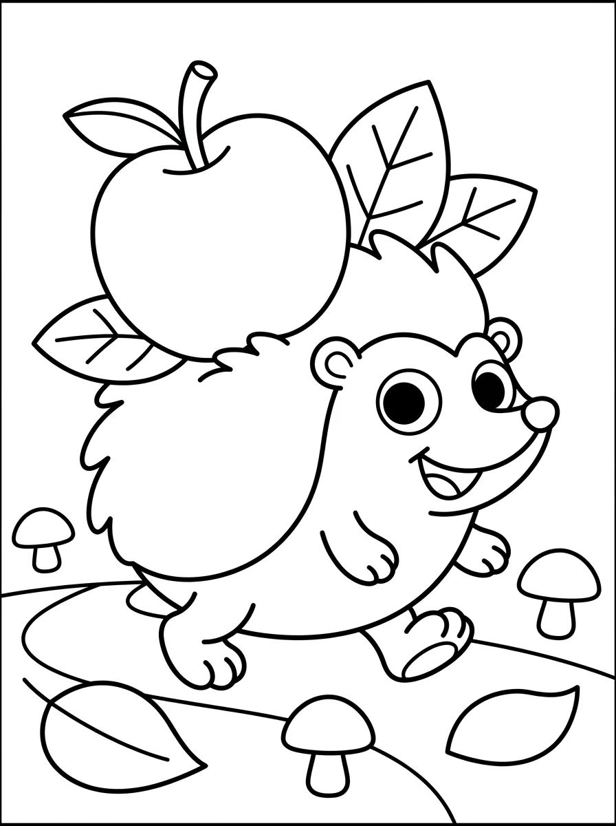 Hedgehog Carrying Apple and Leaves para colorir Desenho de Hedgehog Carrying Apple and Leaves para colorir e imprimir grátis