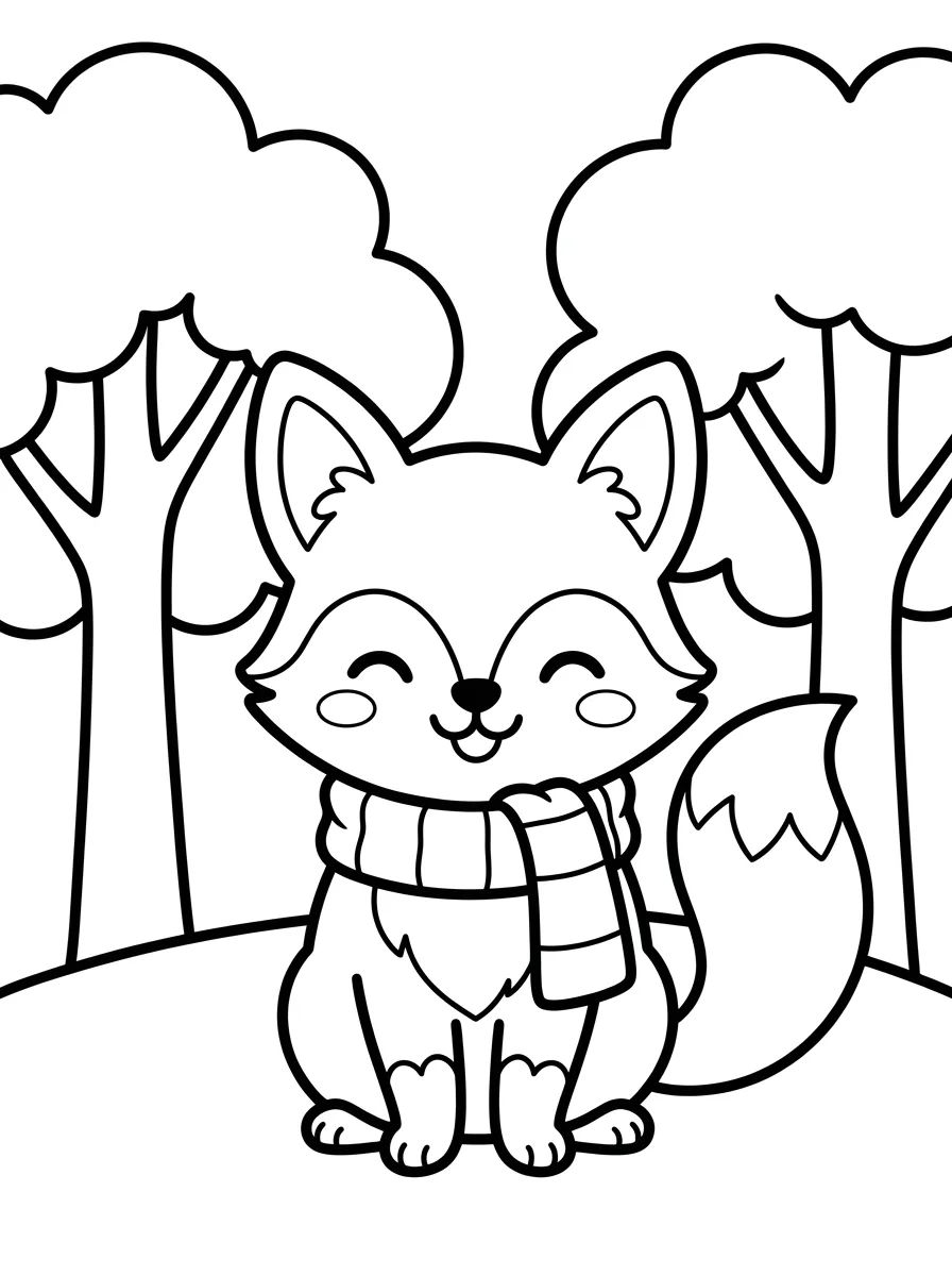 Raposinha com Cachecol na Floresta para colorir Desenho de Raposinha com Cachecol na Floresta para colorir e imprimir grátis