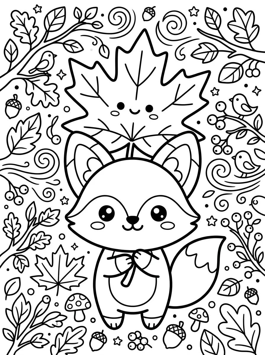 Coleção de desenhos para colorir: Desenhos de Outono Fofos para Colorir
