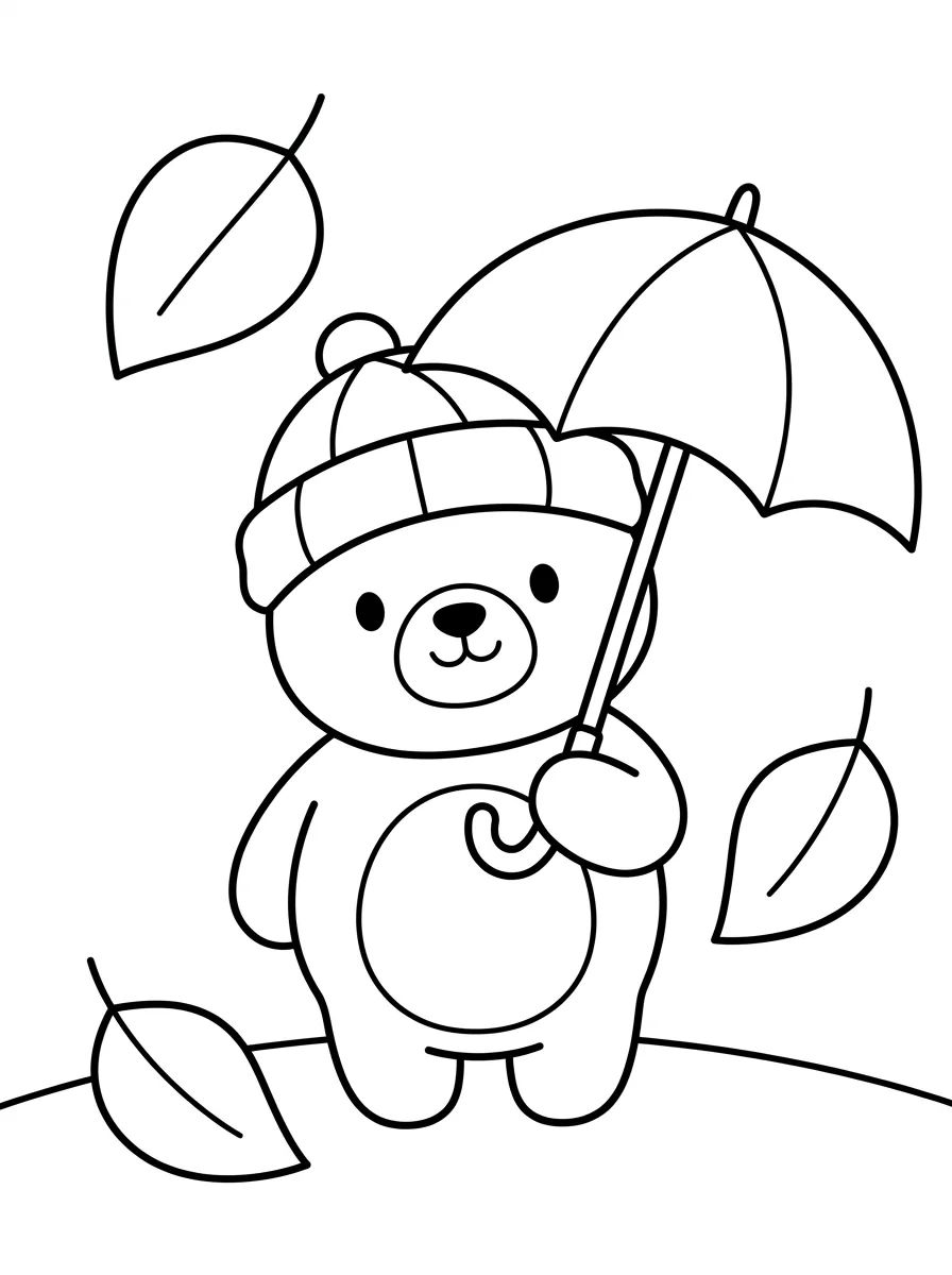 Ursinho com Guarda-Chuva no Outono para colorir Desenho de Ursinho com Guarda-Chuva no Outono para colorir e imprimir grátis