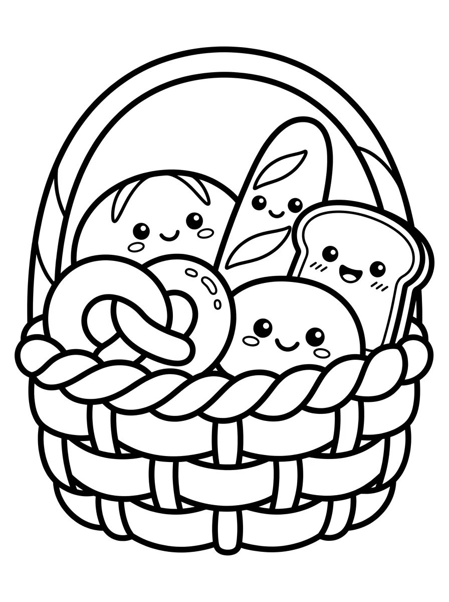Cesta de Pães Alegre para colorir Desenho de Cesta de Pães Alegre para colorir e imprimir grátis