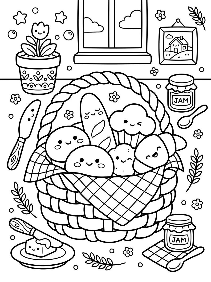 Cesta de Pães Fofos para colorir Desenho de Cesta de Pães Fofos para colorir e imprimir grátis