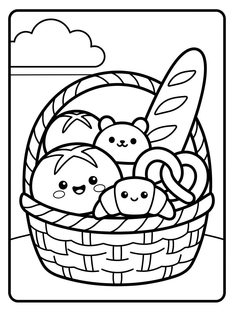 Cesta de Pães Variados para colorir Desenho de Cesta de Pães Variados para colorir e imprimir grátis