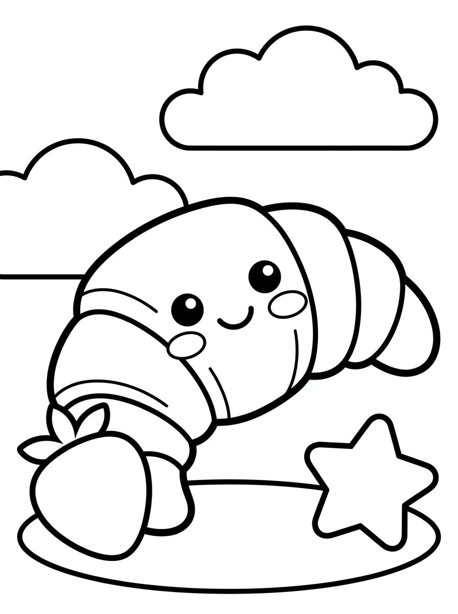 Croissant Crocante Kawaii para colorir Desenho de Croissant Crocante Kawaii para colorir e imprimir grátis