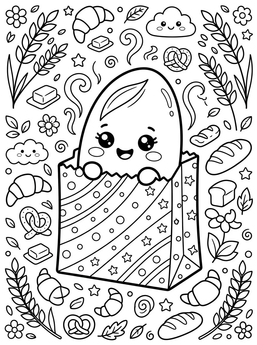 Pão Francês Fofo para colorir Desenho de Pão Francês Fofo para colorir e imprimir grátis