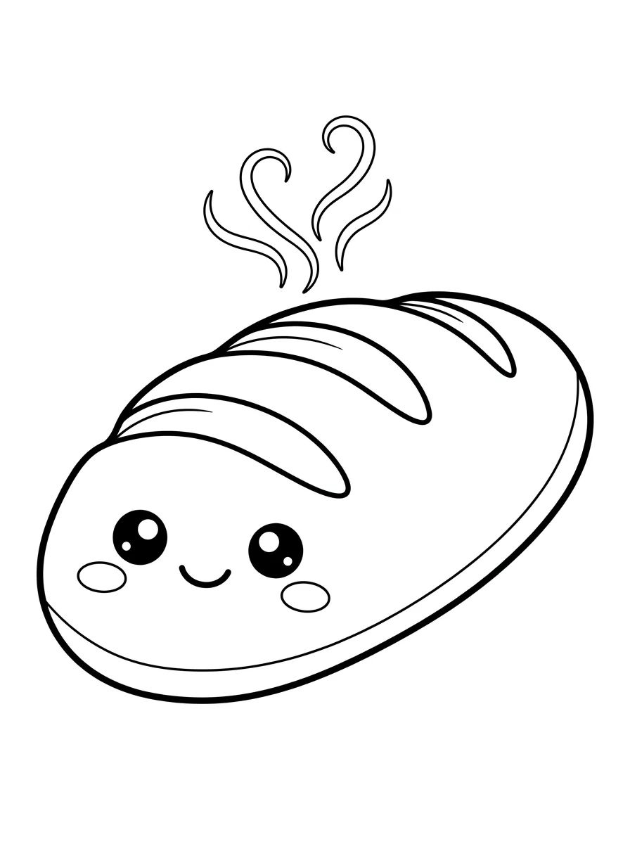 Warm Kawaii French Bread para colorir Desenho de Warm Kawaii French Bread para colorir e imprimir grátis